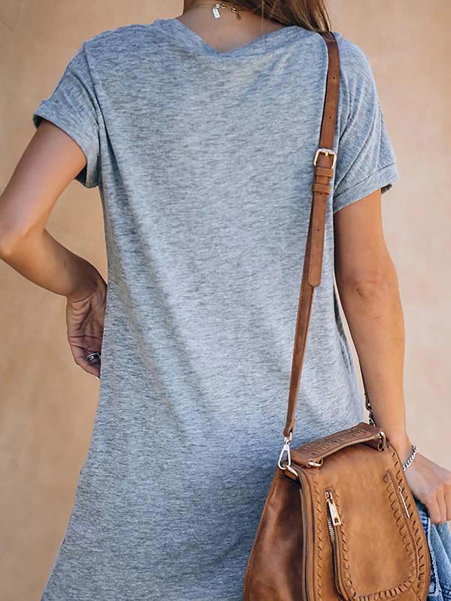 Veleaee Casual Deep V-neck T-shirt Dress