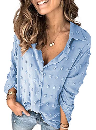 Veleaee Astylish Women Pompom Button Down Shirt Casual Blouse Top
