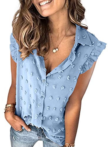 Veleaee Astylish Women Pompom Button Down Shirt Casual Blouse Top