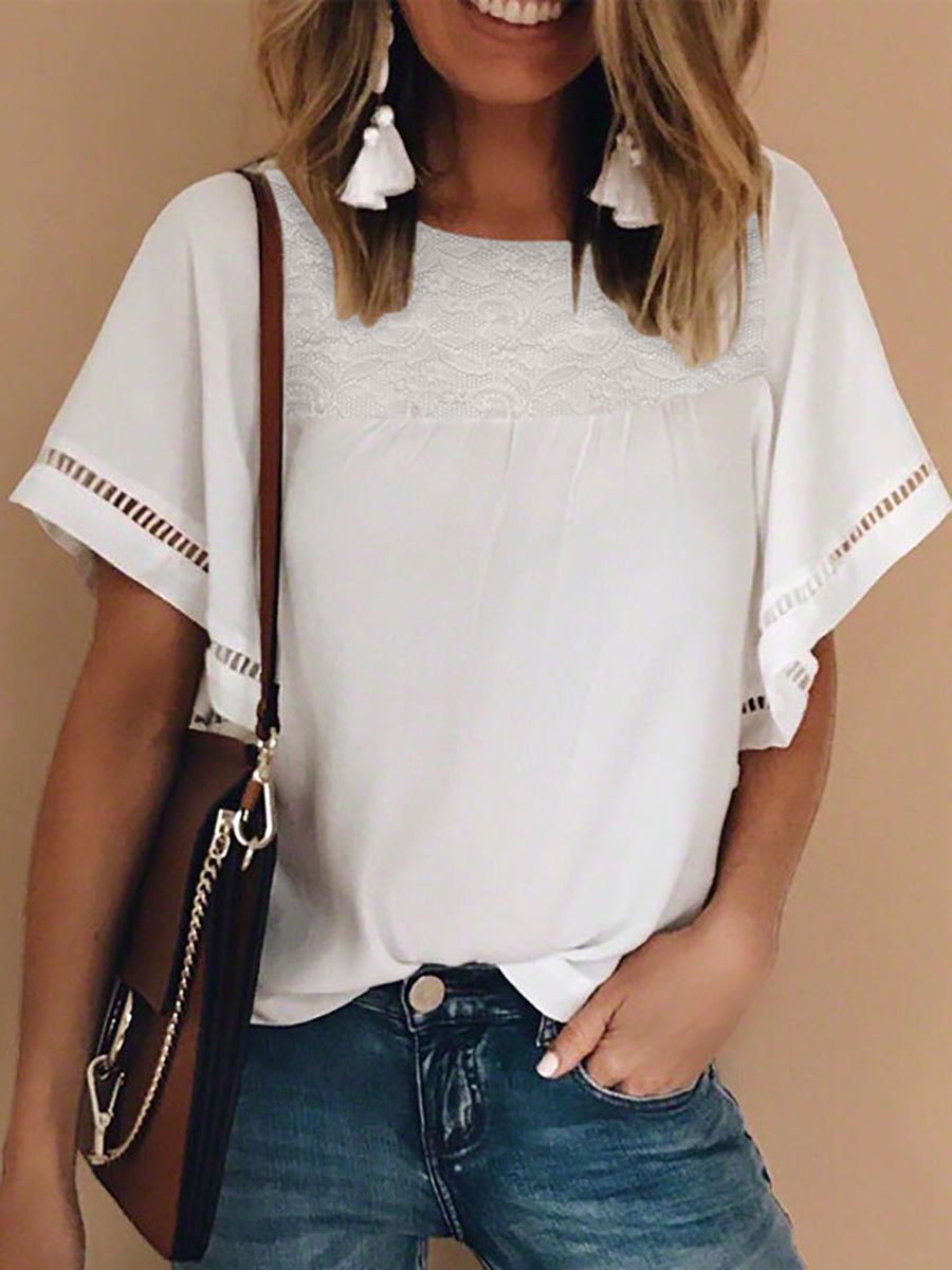 Veleaee Batwing Sleeve Round Neck Shirt