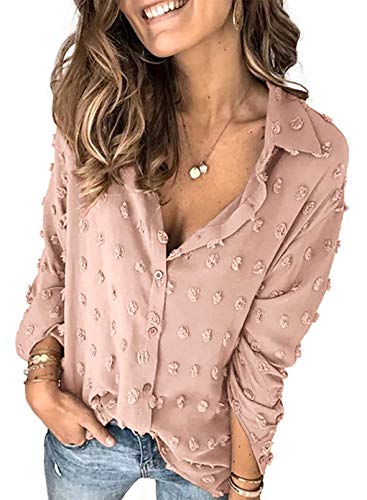 Veleaee Astylish Women Pompom Button Down Shirt Casual Blouse Top