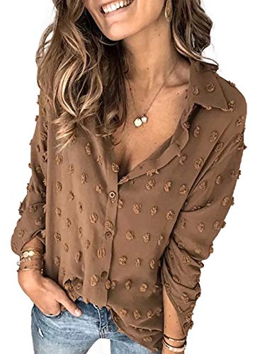 Veleaee Astylish Women Pompom Button Down Shirt Casual Blouse Top