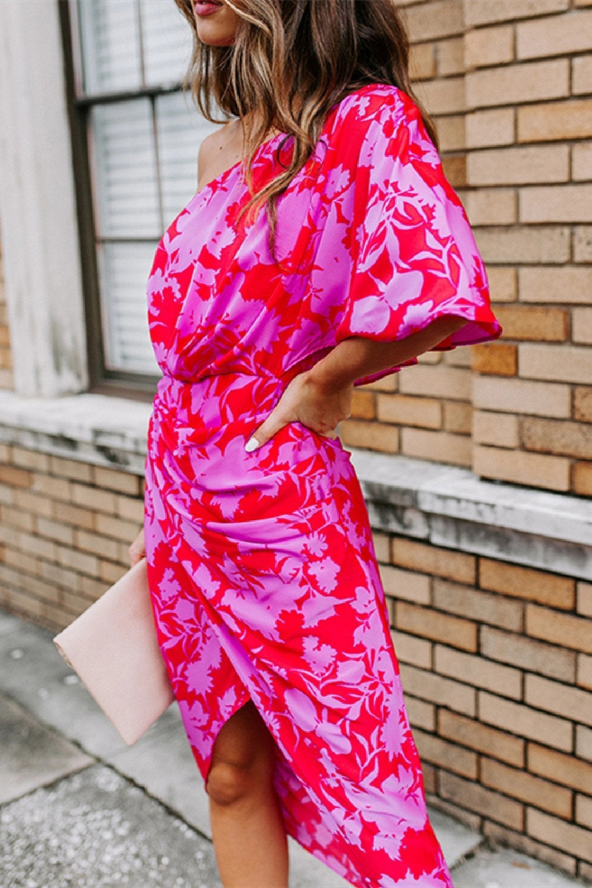 Veleaee One shoulder Tulip Hem Printed Dress