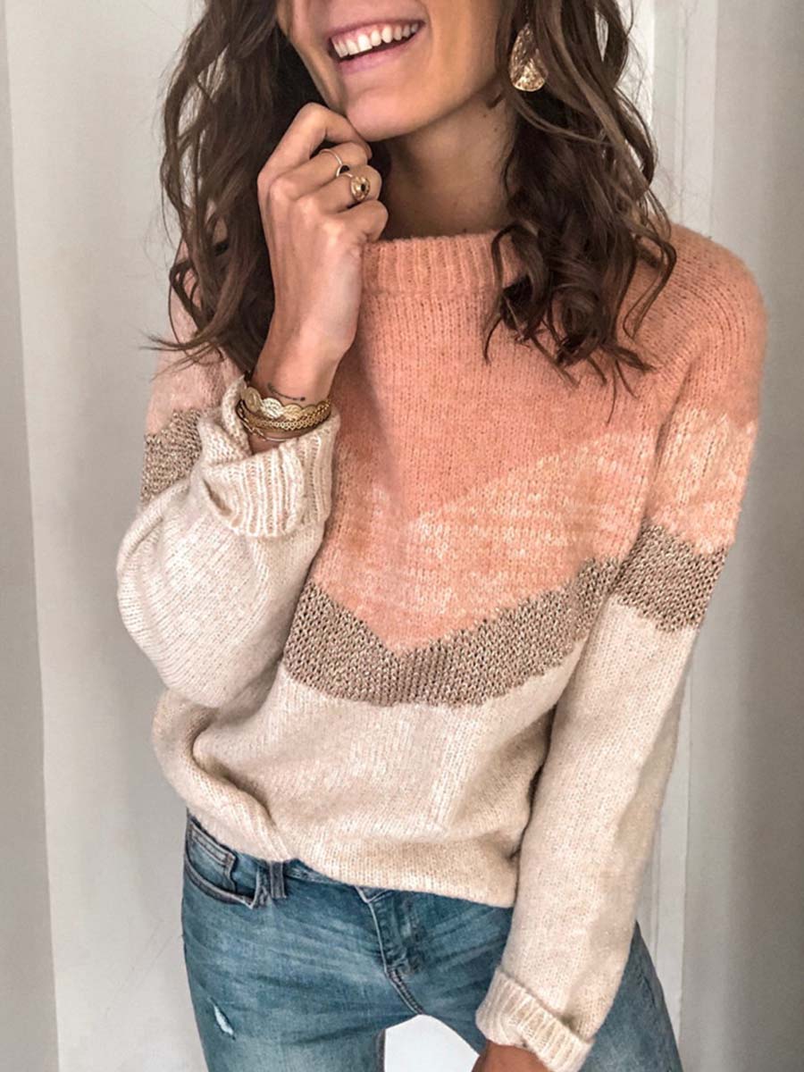 Veleaee Casual Multicolor Stitching Sweater