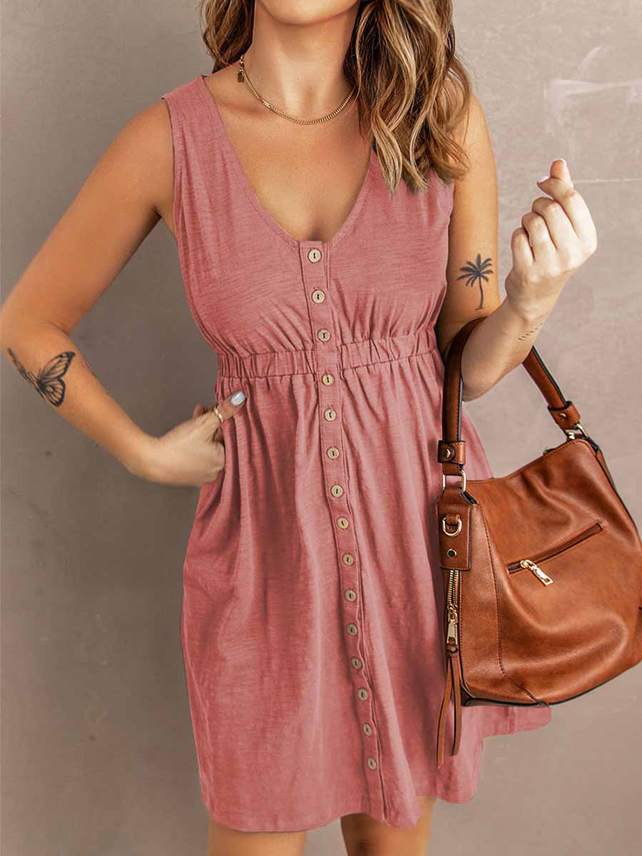 Veleaee Casual Buttons Vest Dress(9 Colors)