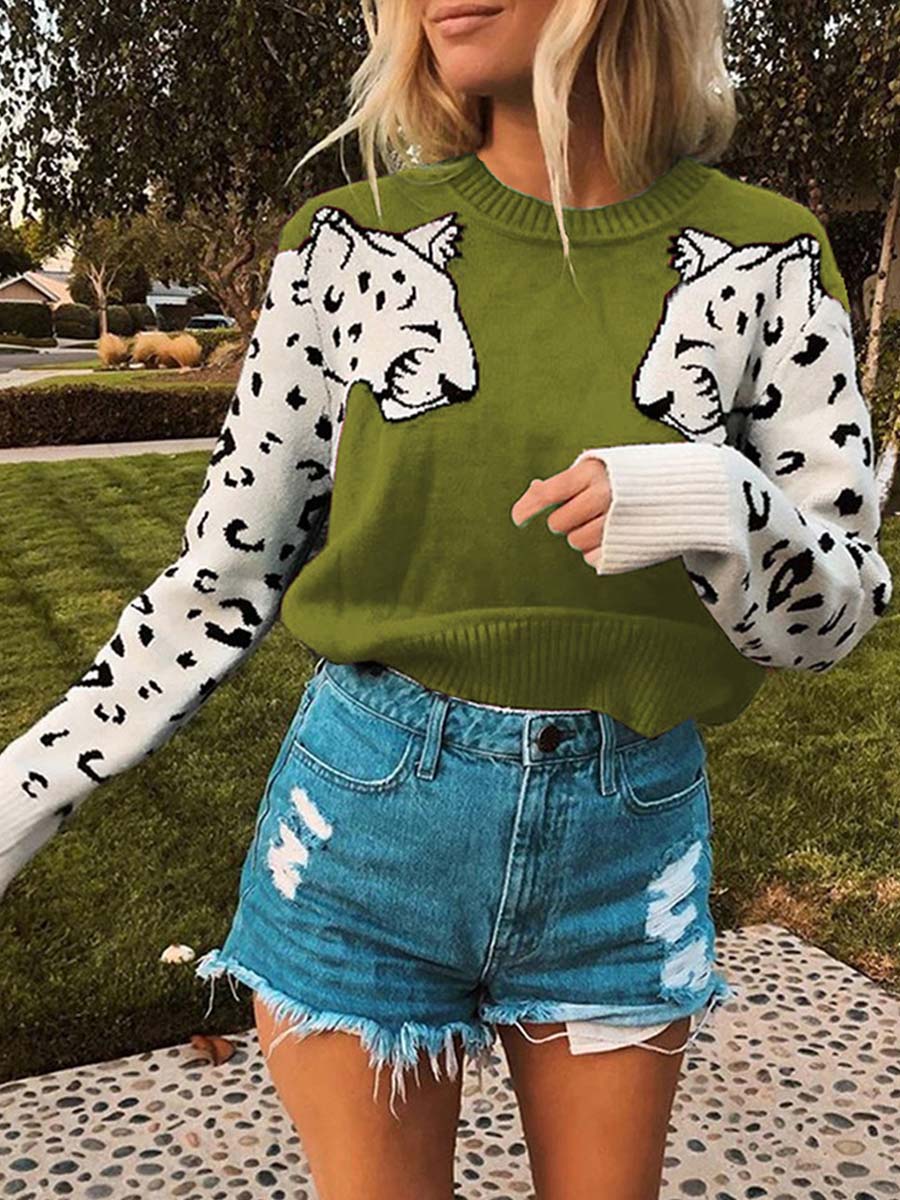 Veleaee Snow Leopard Knit Sweater