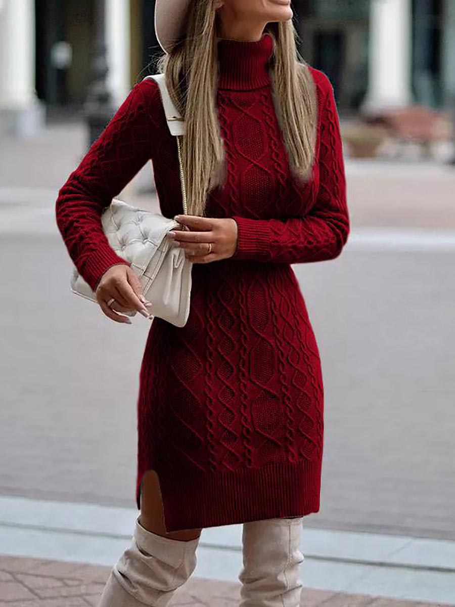 Veleaee Solid Color Slim Long Sleeve Turtleneck Sweater