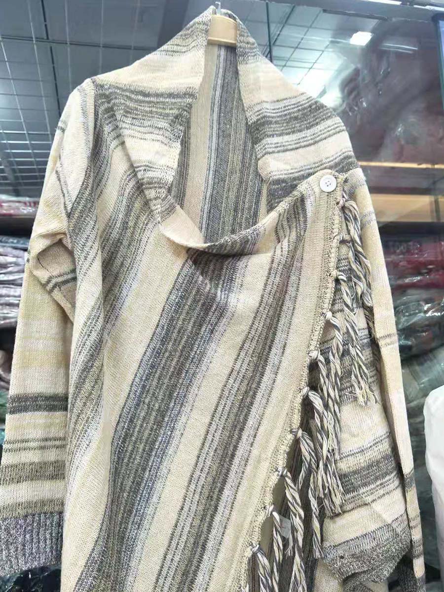 Veleaee Striped Shawl Sweater