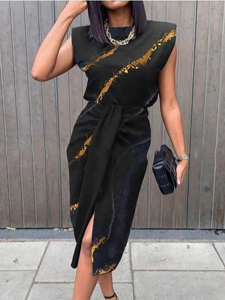 Veleaee Elegant Print Printing O Neck A Line Dresses(5 Colors)