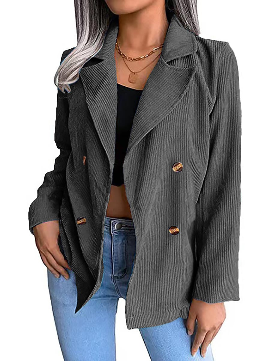 Veleaee Solid Color Corduroy Fashion Double-Breasted Jacket