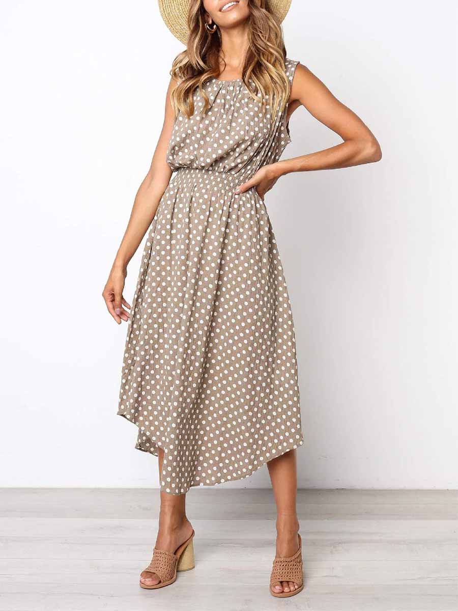 Veleaee Sleeveless Dot Dress