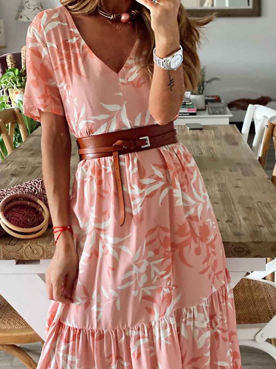 Veleaee Print Leaf Dress