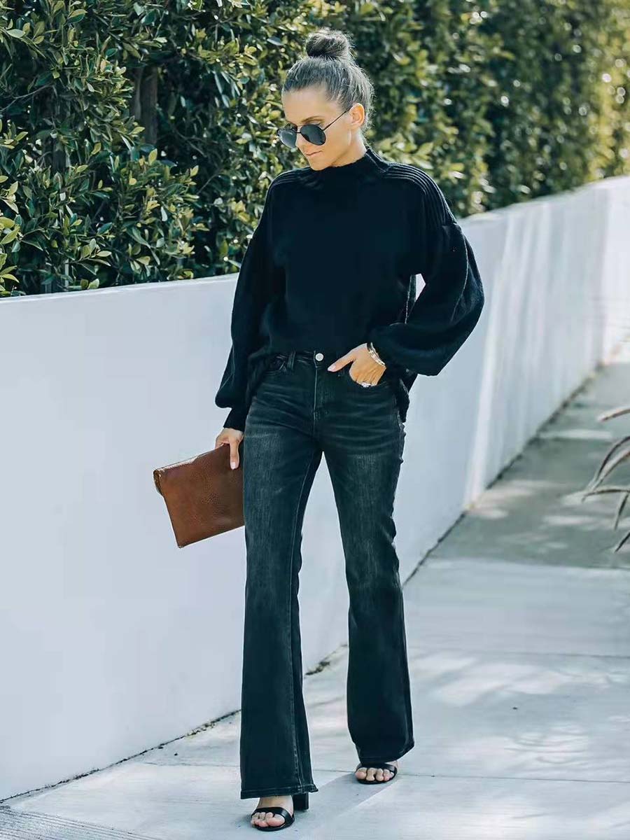 Veleaee Fashion Slim High Waist Stretch Flare Jeans