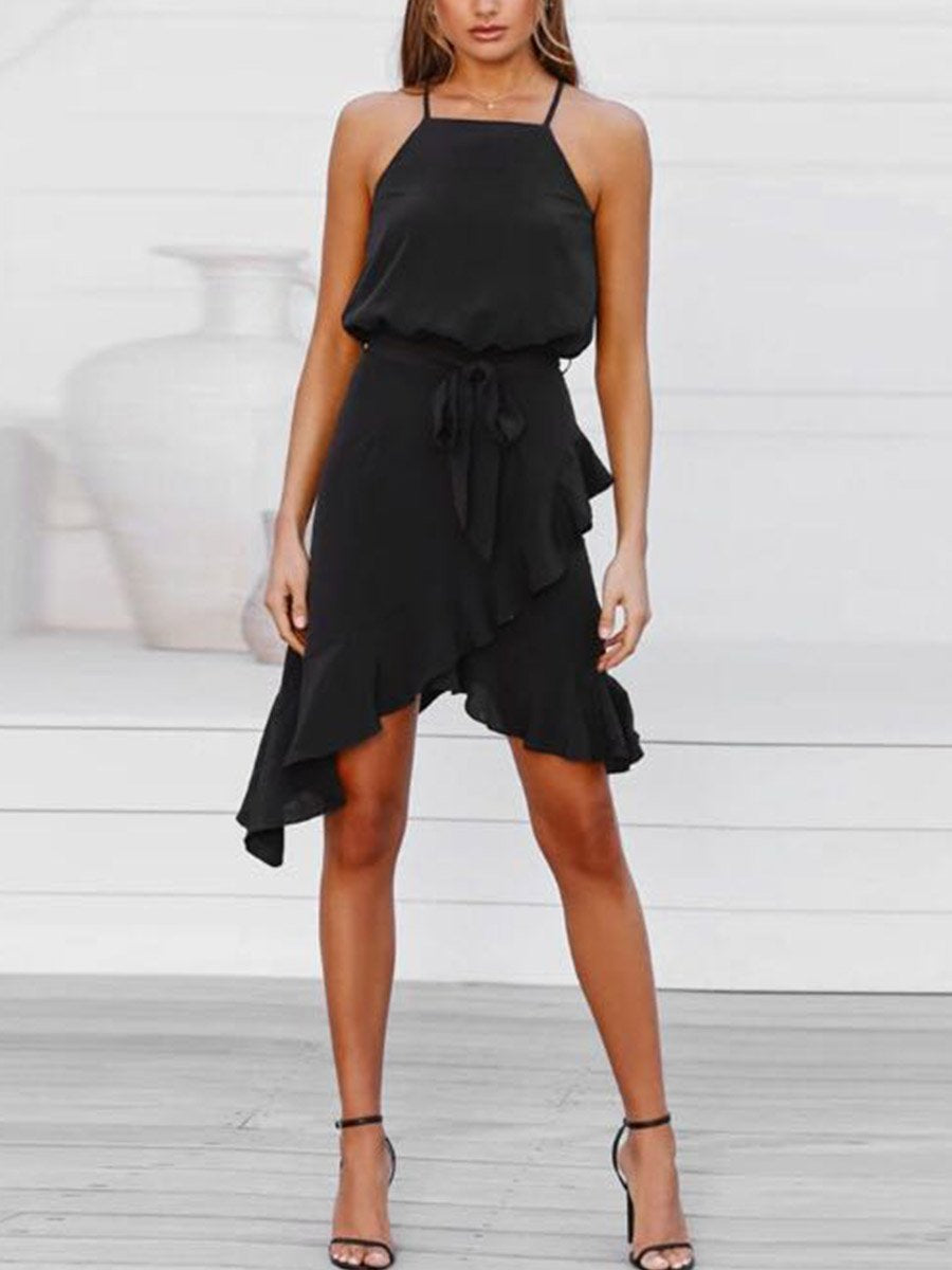 Veleaee Sling Polka Dot Irregular Dress