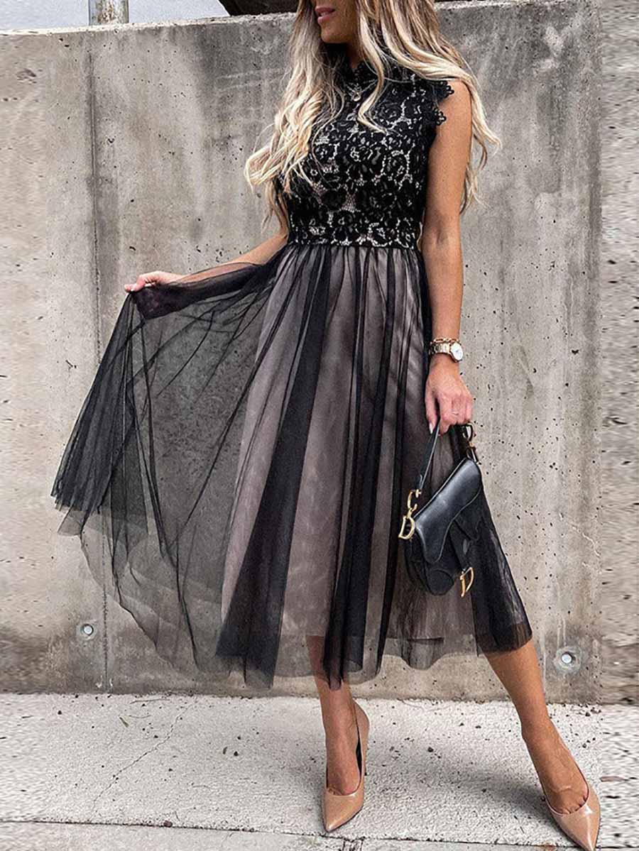 Veleaee Sweet Lace Midi Dress