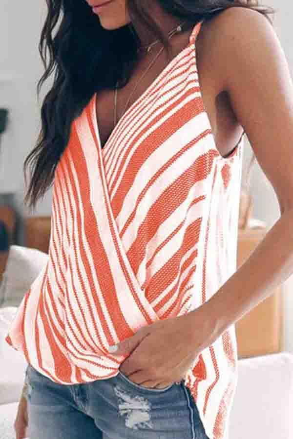 Veleaee Sleeveless Striped Spaghetti Strap Casual Wear Vest