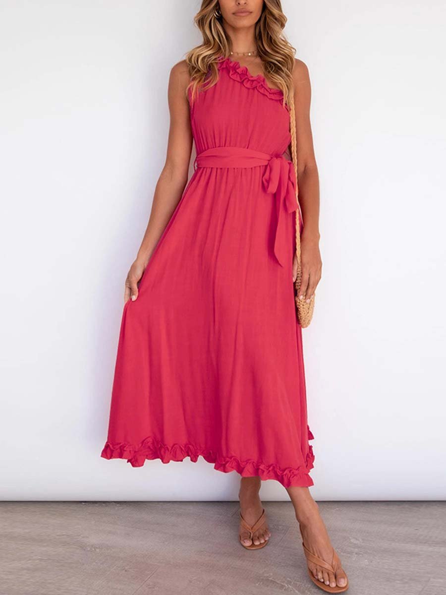 Veleaee Ruffle One-Shoulder Dress