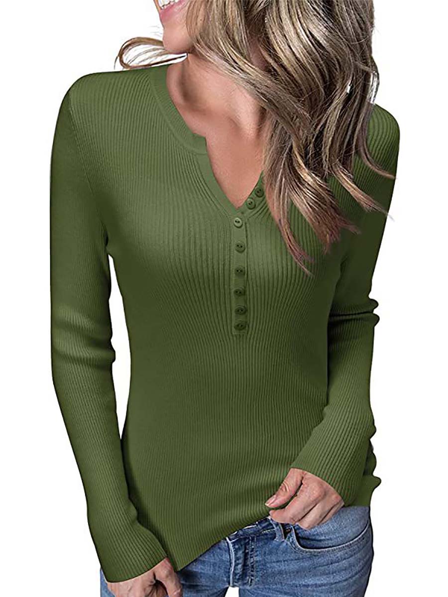 Veleaee Button Slim Sexy Long-Sleeved T-Shirt(6 colors)