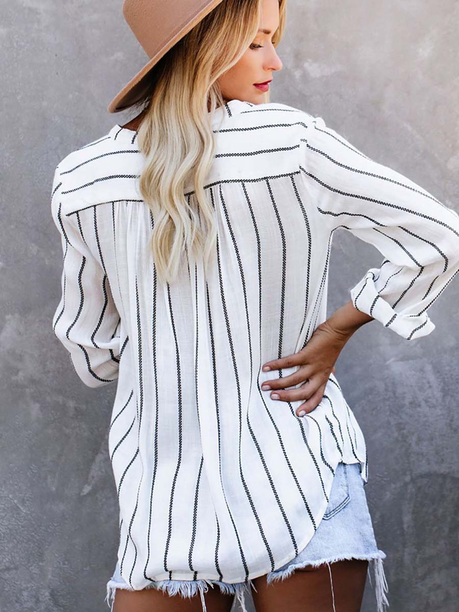 Veleaee Loose Fashion Striped Long Sleeve Shirt(9 colors)