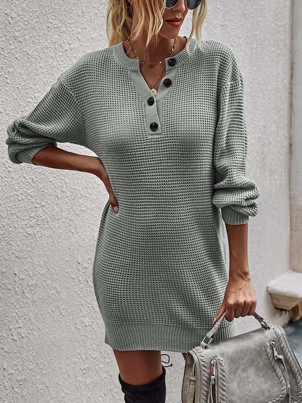 Veleaee Button Knitted Dress
