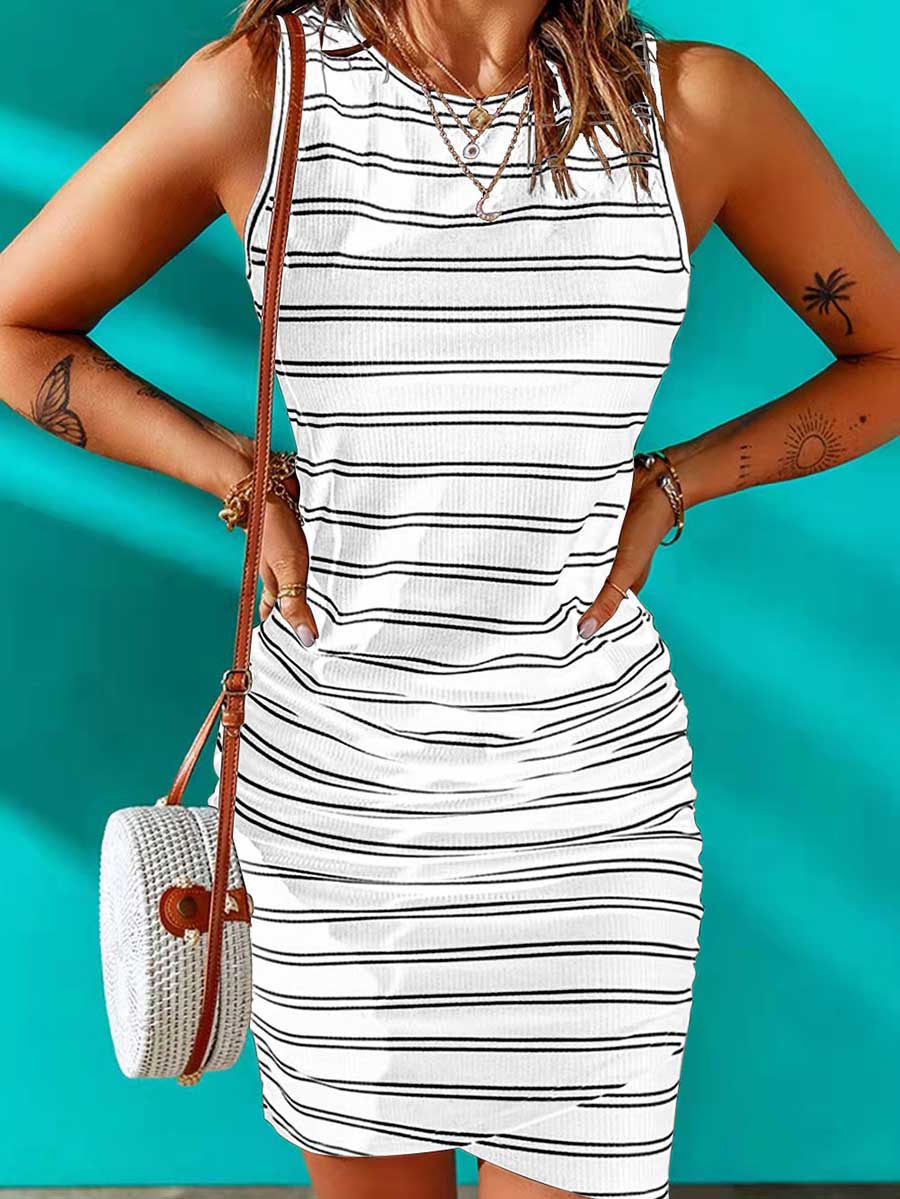Veleaee Striped Round Neck Dress(8 Colors)