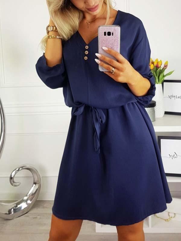 Veleaee V Neck Dress With Belt