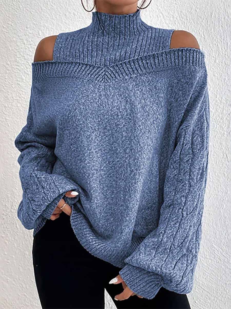 Veleaee Drop Shoulder Lantern Sleeve Sweater