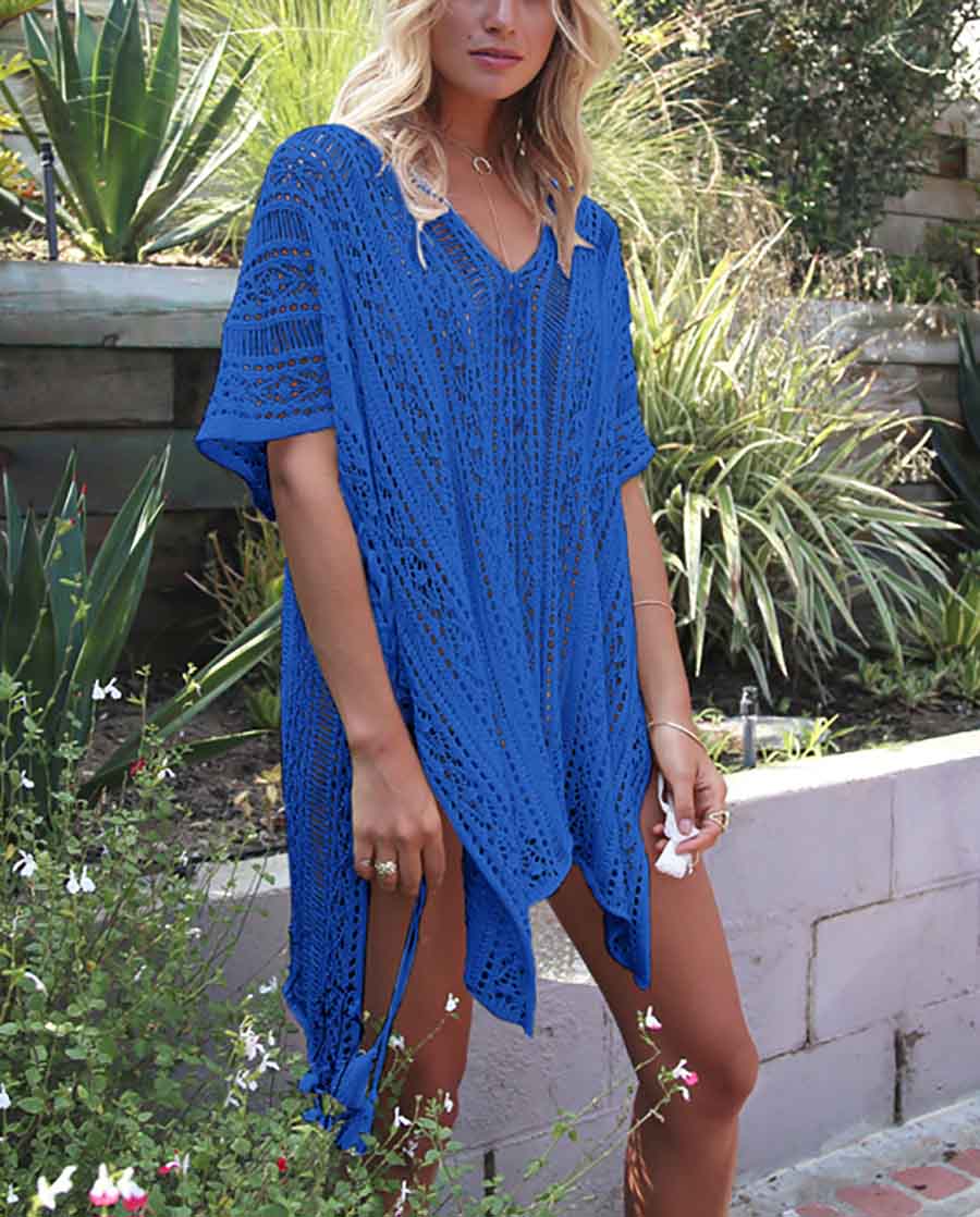 Veleaee Hollow Beach Vacation Knitted Sunscreen Blouse