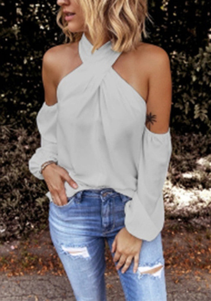 Veleaee Criss Cross Halter Solid Sleeveless Top