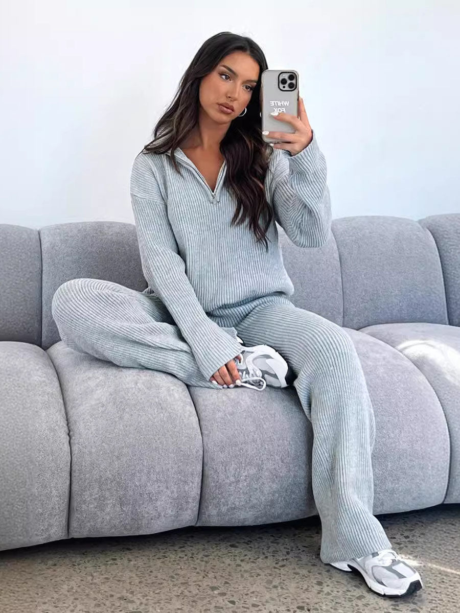 Cozy Ribbed Half Zip Lounge Set