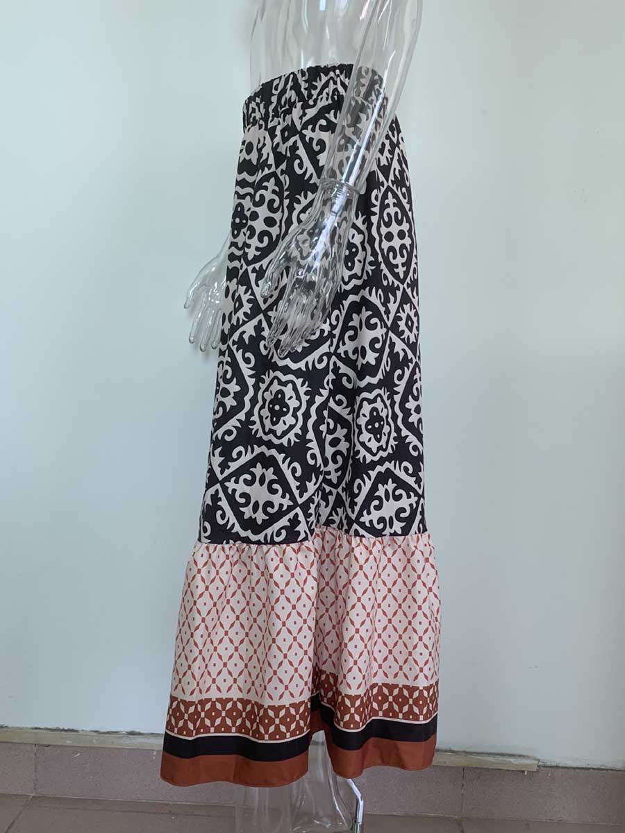 Veleaee Printed Loose Patchwork Hem Dress