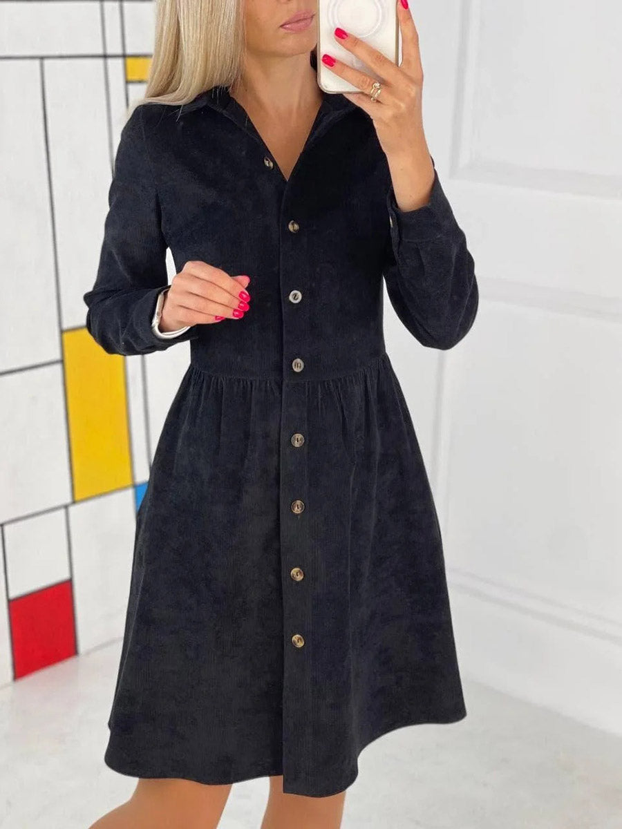 Veleaee Single-Breasted Long-Sleeved Dress(4 colors)