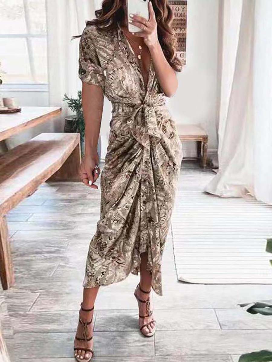 Veleaee Print Button Down Style  Dress