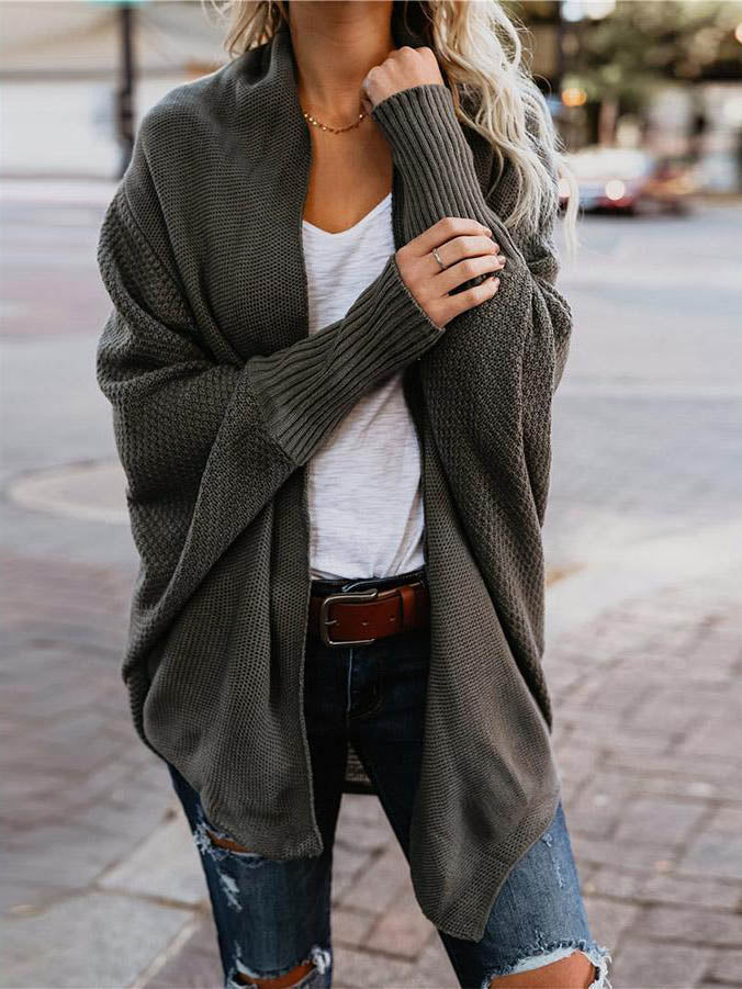 Veleaee Bat sleeve plus size long knitted cardigan sweater（13 colors）
