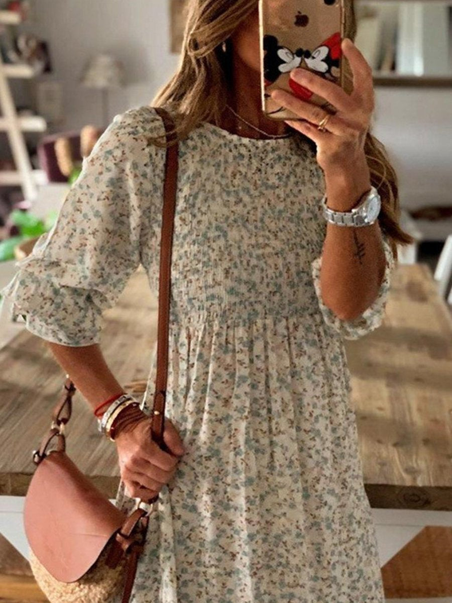 Veleaee Smocked Print Maxi Dress