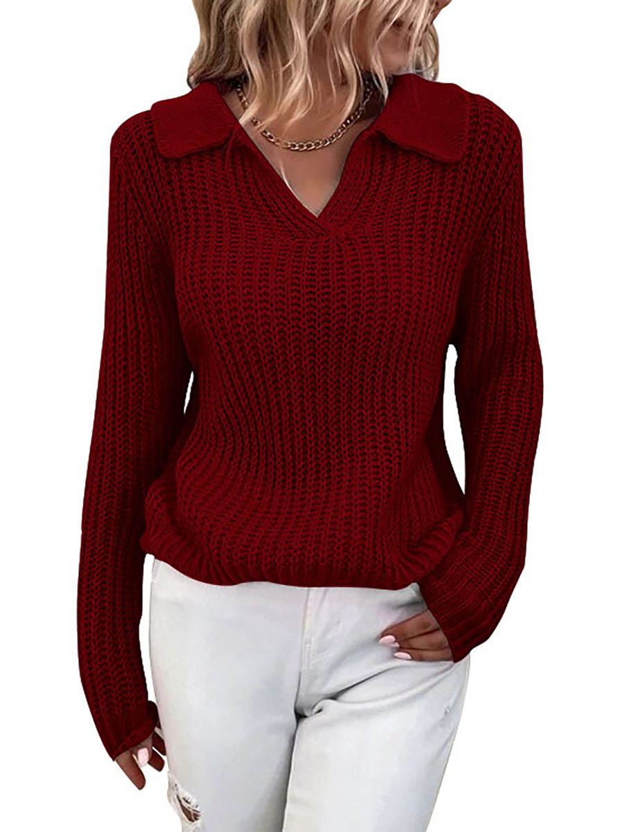 Veleaee Solid Color Lapel Slim Fit Knit Sweater(9 colors)