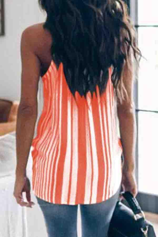 Veleaee Sleeveless Striped Spaghetti Strap Casual Wear Vest