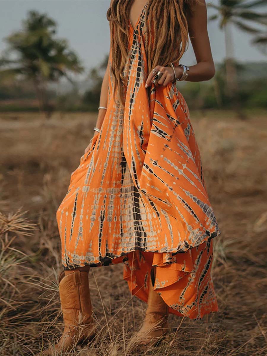 Veleaee V-Neck Printed Camisole Dress