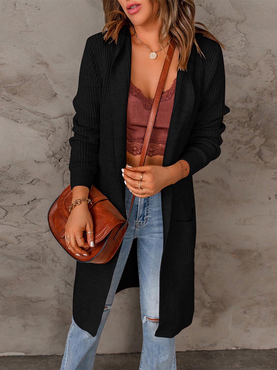 Veleaee Solid Color Hooded Sweater Jacket