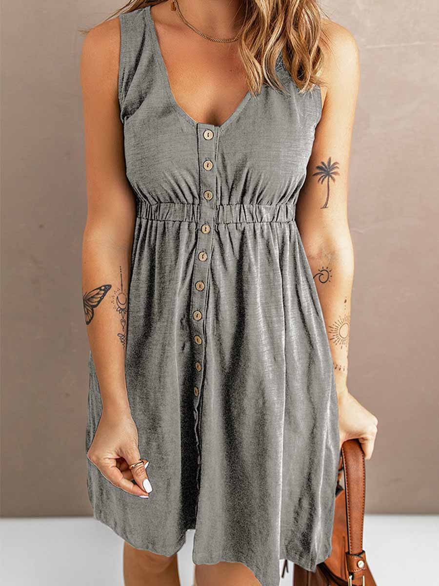 Veleaee Casual Buttons Vest Dress(9 Colors)