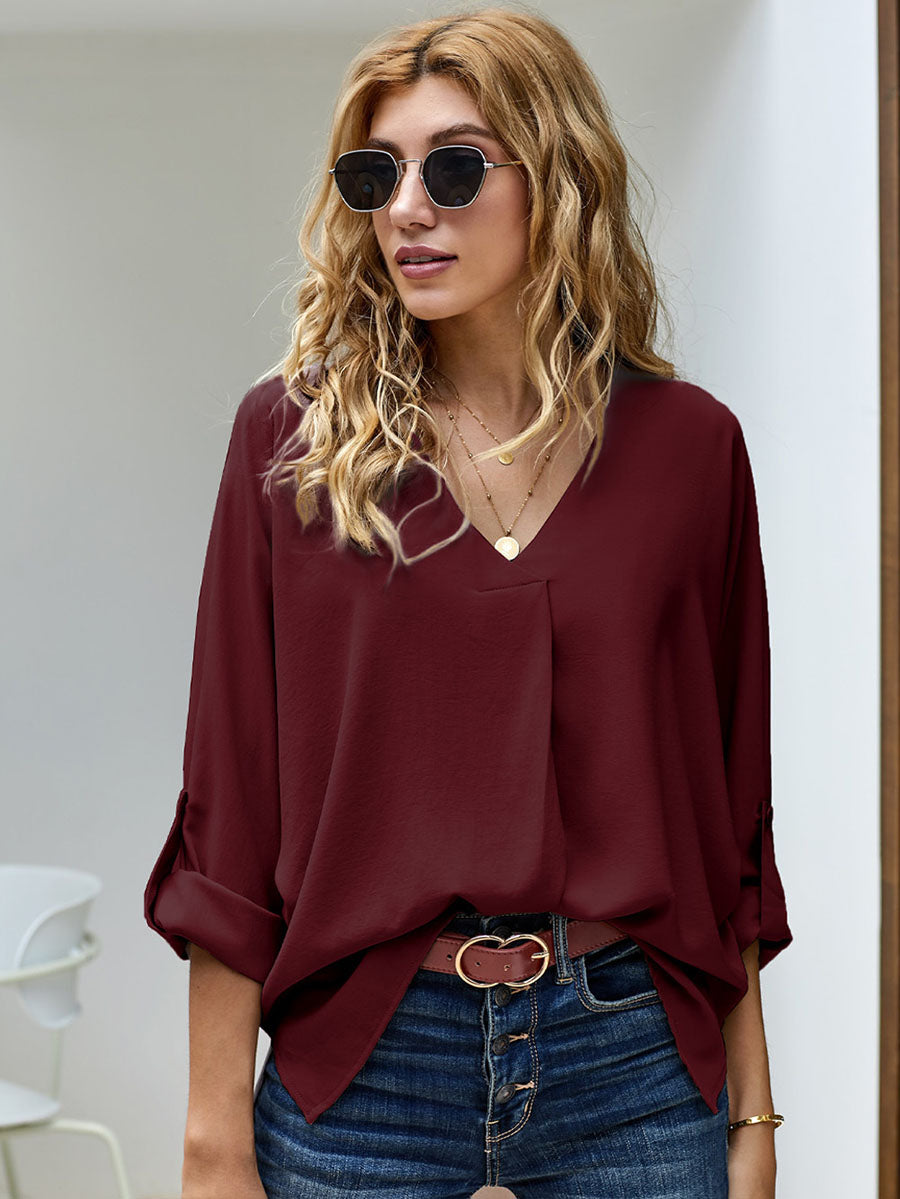 Veleaee Sexy V-Neck Loose Long-Sleeved Tops (7 colors)