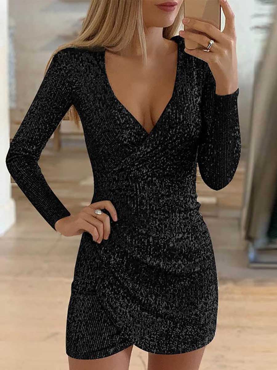 Veleaee V-Neck Irregular Sequin Party Dress(9 colors)