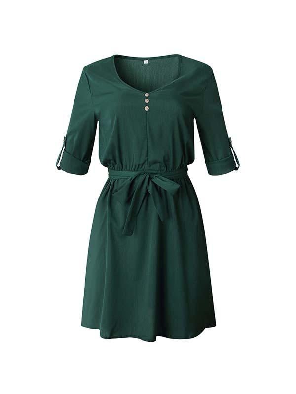 Veleaee V Neck Dress With Belt