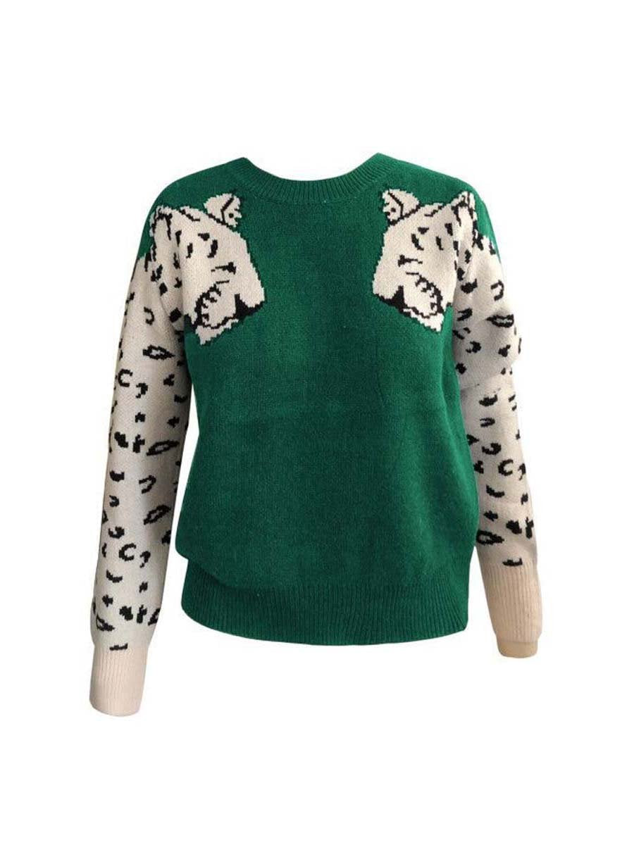 Veleaee Snow Leopard Knit Sweater