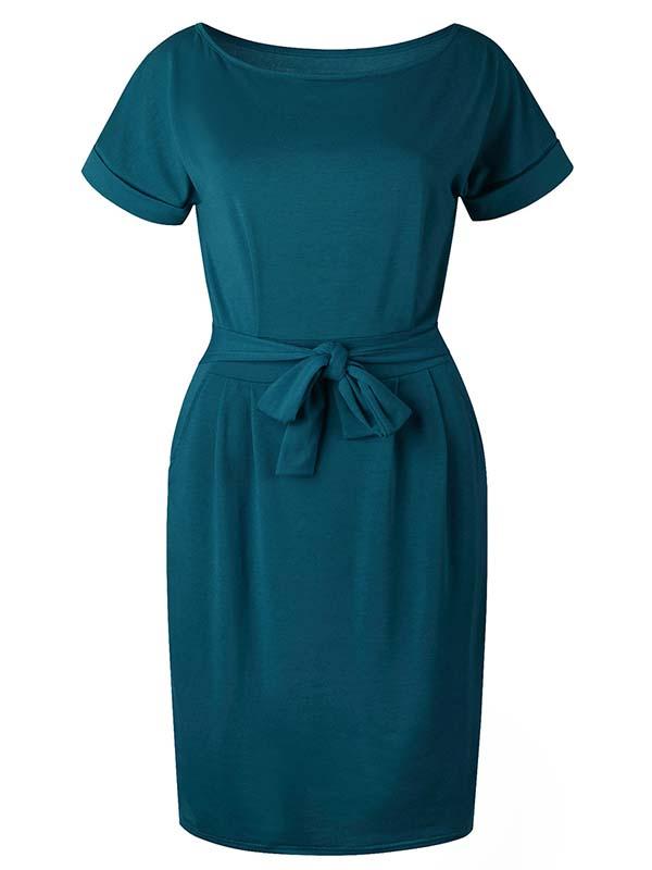 Veleaee O Neck Midi Dress With Belt (4 colors)