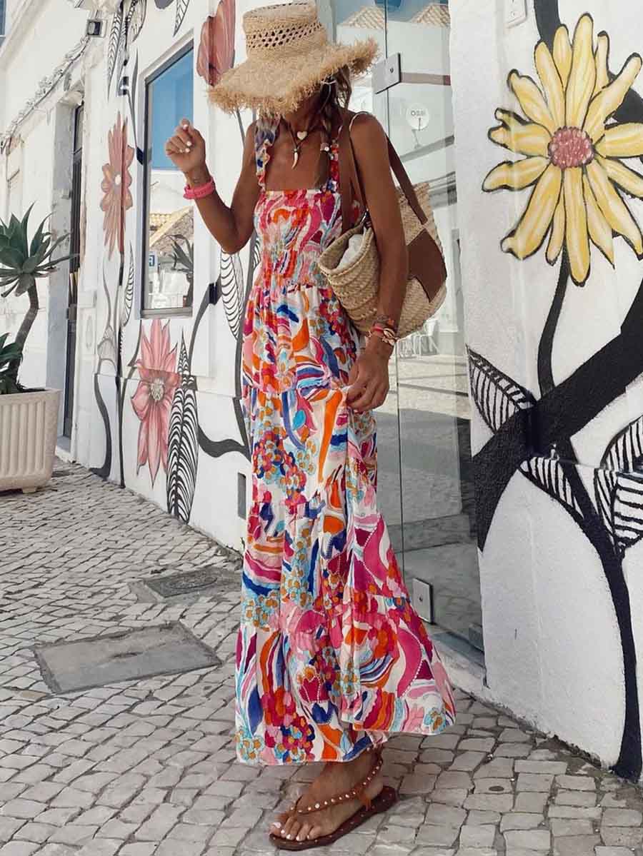 Veleaee Printed Halter Beach Resort Dress(3 Colors)