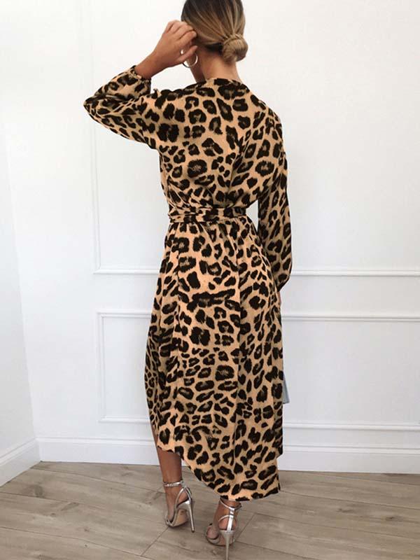 Veleaee V Neck Sexy Leopard Dress