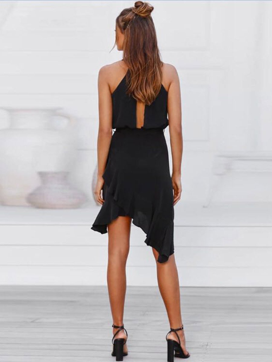 Veleaee Sling Polka Dot Irregular Dress