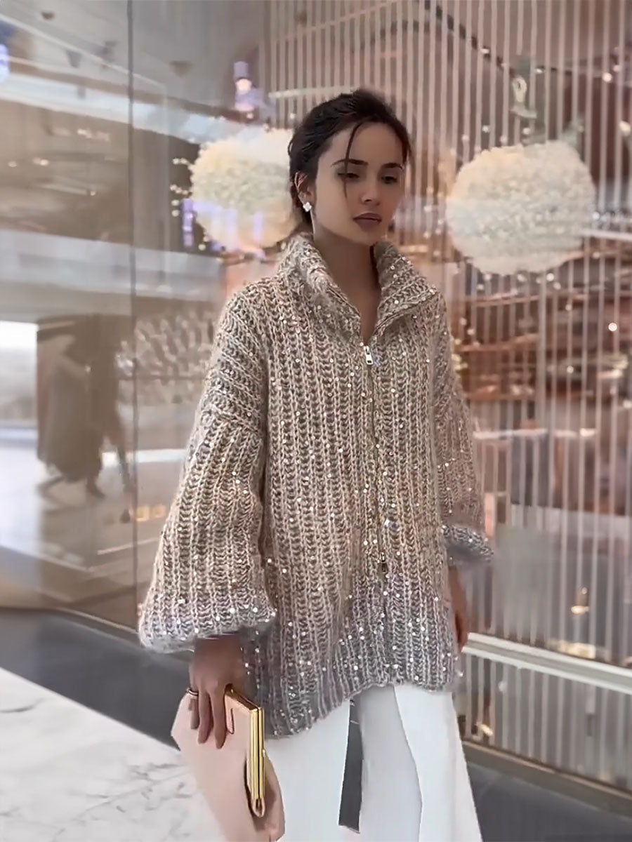 Gleam Luxe Relaxed Zip Cardigan