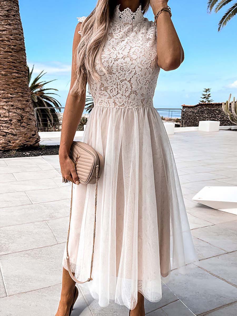 Veleaee Sweet Lace Midi Dress